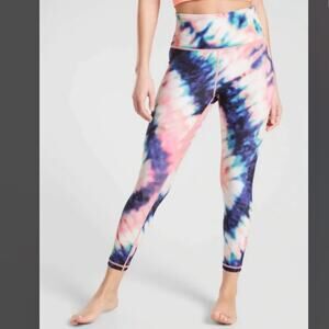 Athleta Elation 7/8 Tight Tie Dye Coral Pink Size Small EUC